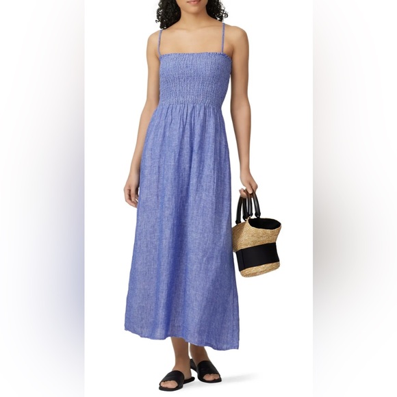 joie blue linen dress NWT Joie Blue Striped Dyer Linen Blend V-Neck Shift Mini Dress Sz Medium